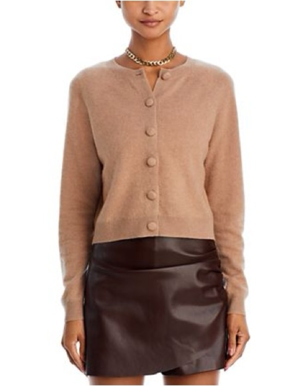 Aqua Cashmere Sz S 100% Cashmere Tan Knit Minimalist Cardigan Sweater